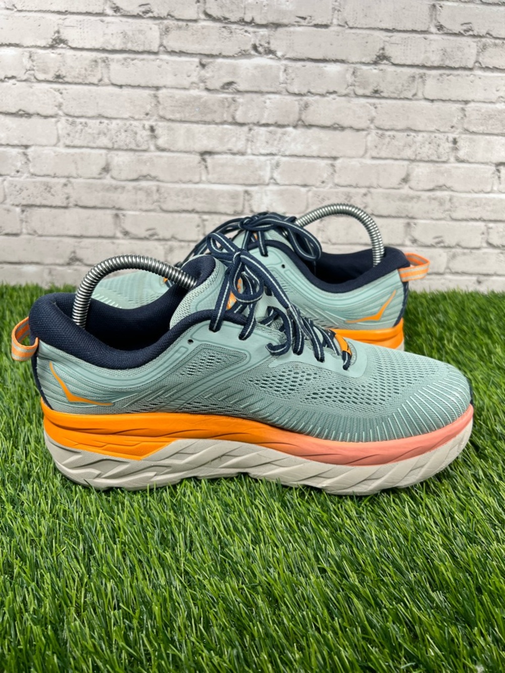 Hoka Women's Mint Green Navy Orange Coral Running Sneakers - Picture 6 of 10